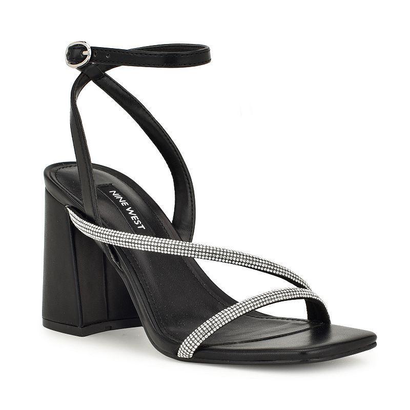 Nine West Womens Gaden Block Heel Square Toe Dress Sandals - Black - Faux Leather Product Image