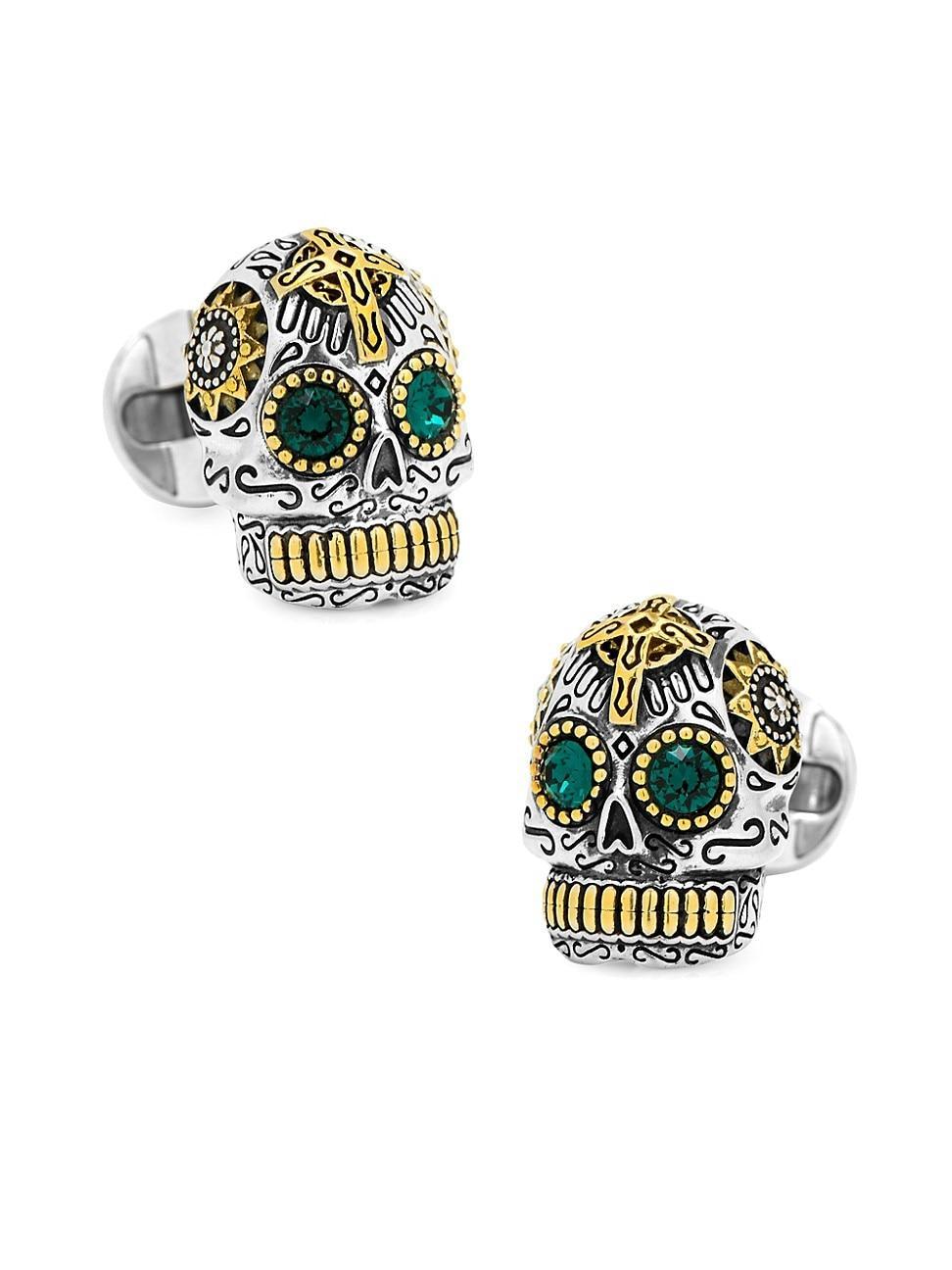 Mens Sterling Silver and Gold Tone Day of the Dead Skull Cufflinks Product Image