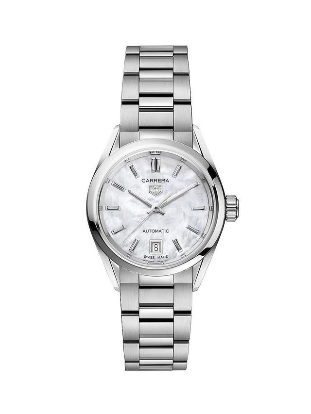 Womens Carrera Stainless Steel & Mother-Of-Pearl Dial Automatic 29MM Bracelet Watch Product Image