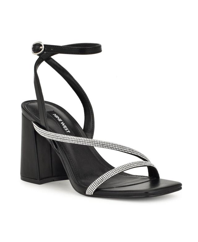 Nine West Womens Gaden Block Heel Square Toe Dress Sandals - Black - Faux Leather Product Image