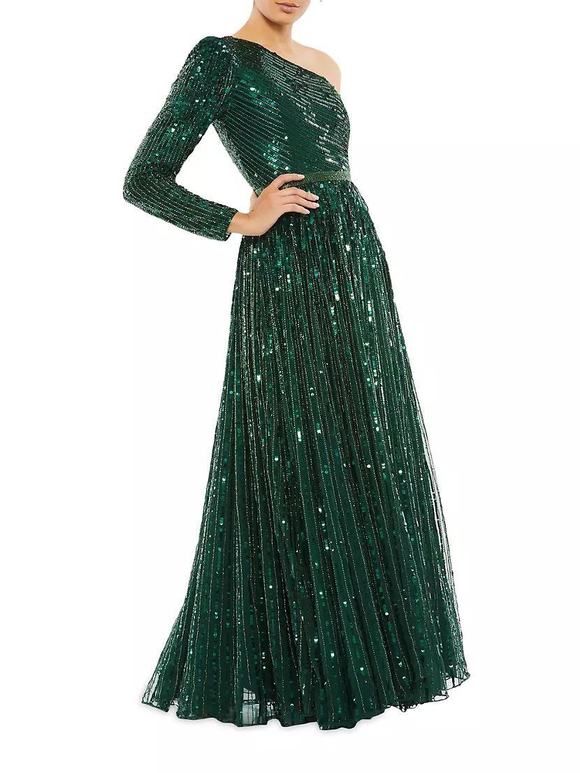 Womens Sequined One-Shoulder Gown Product Image