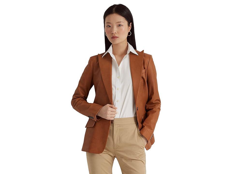 LAUREN Ralph Lauren Petite Double-Breasted Twill Blazer (Birch Tan) Women's Clothing Product Image