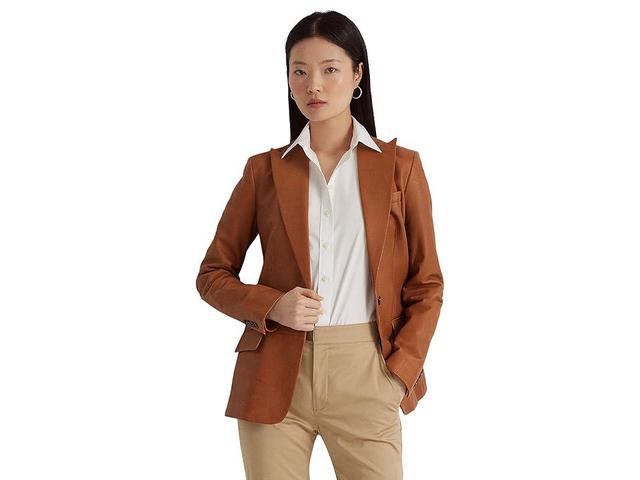 Lauren Ralph Lauren Petite Double-Breasted Twill Blazer (Birch Tan) Women's Clothing Product Image