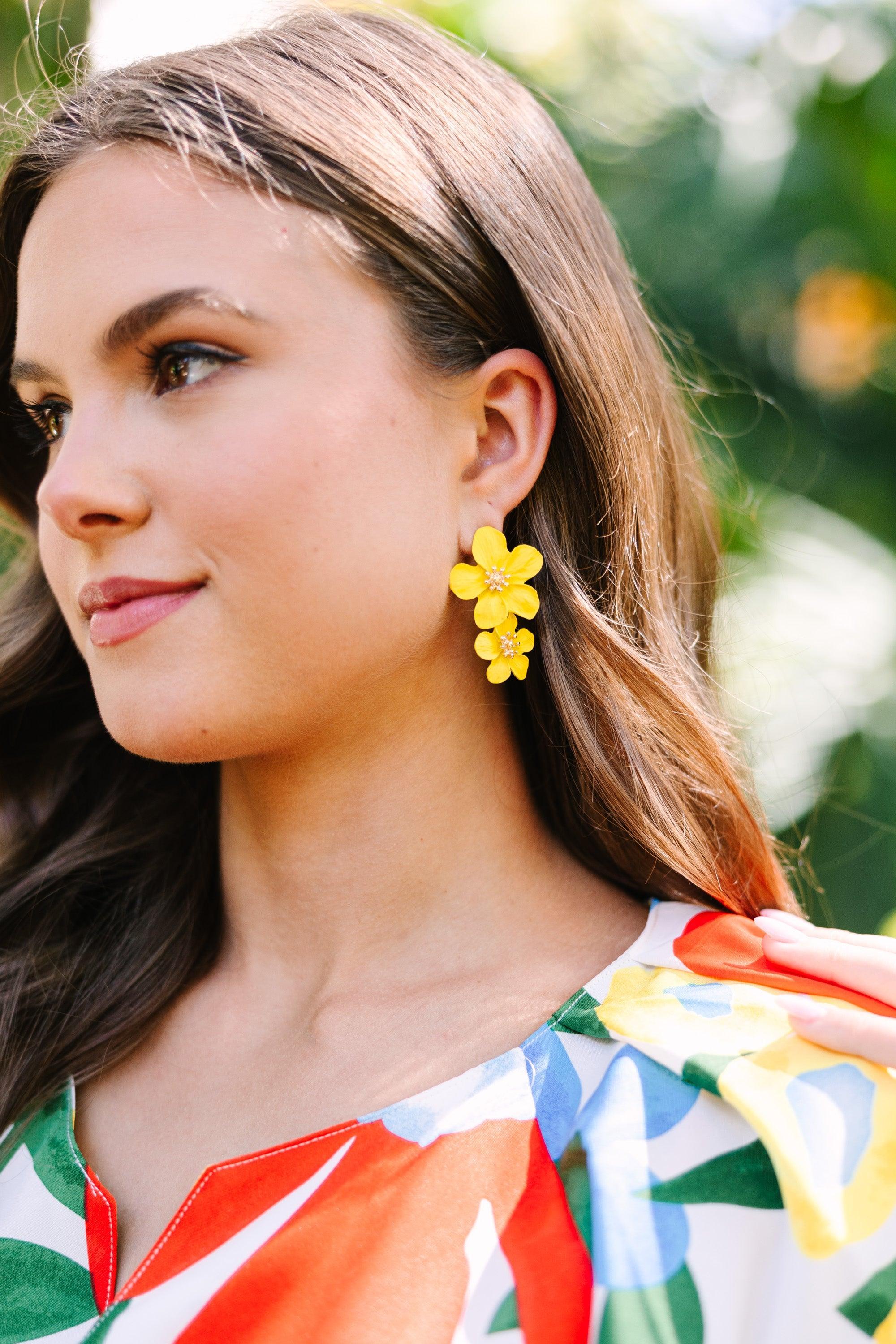 Full Bloom Yellow Floral Earrings Female Product Image