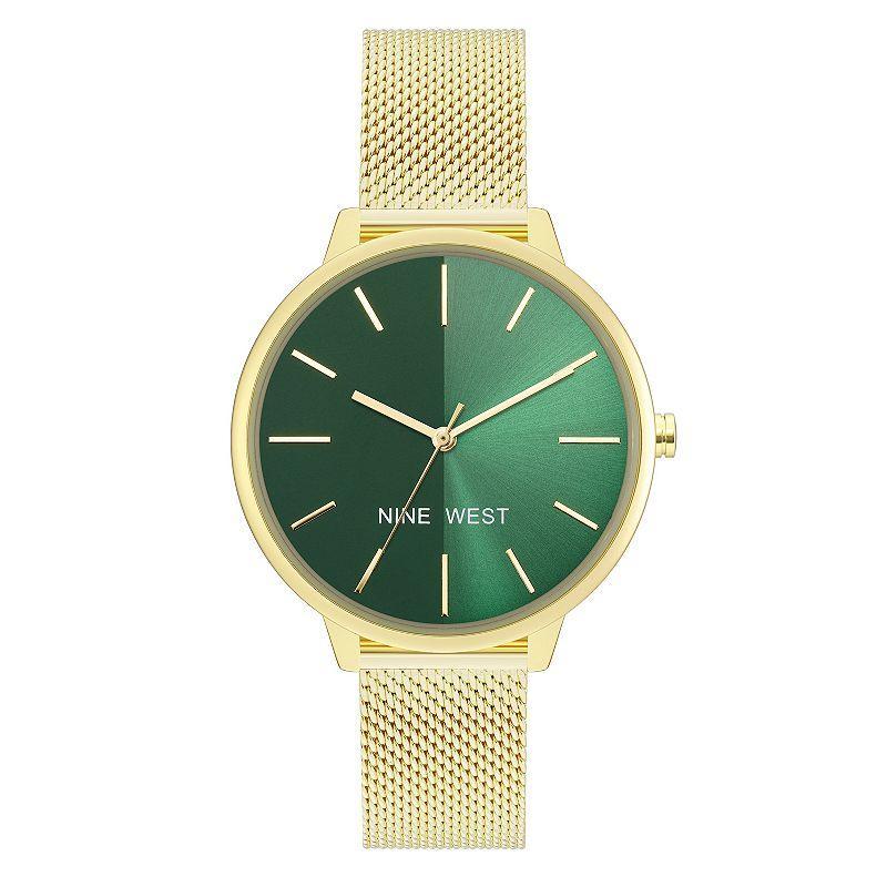 Nine West Womens Quartz Gold-Tone Stainless Steel Mesh Band Watch, 40mm - Green Product Image