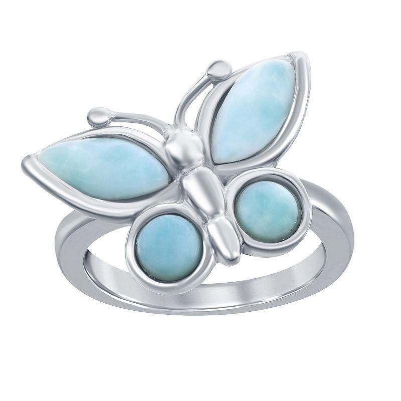 Sterling Silver Larimar Butterfly Ring, Womens Product Image