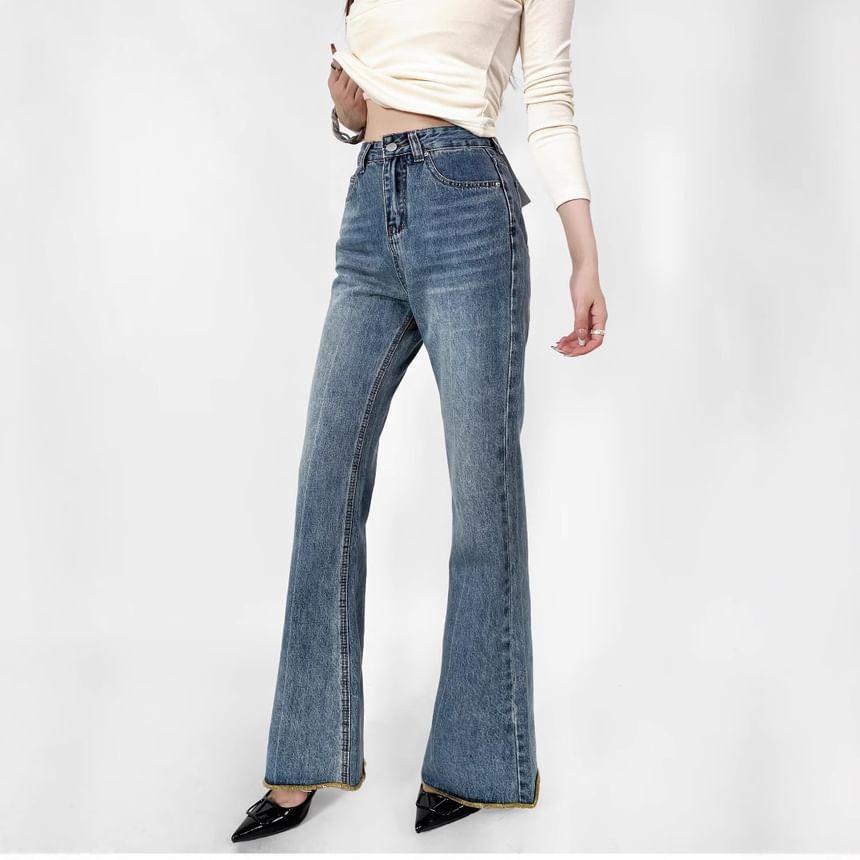 High Rise Washed Flared Jeans Product Image