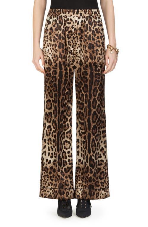 Dolce & Gabbana Leopard Print Wide Leg Stretch Silk Satin Pajama Pants Product Image