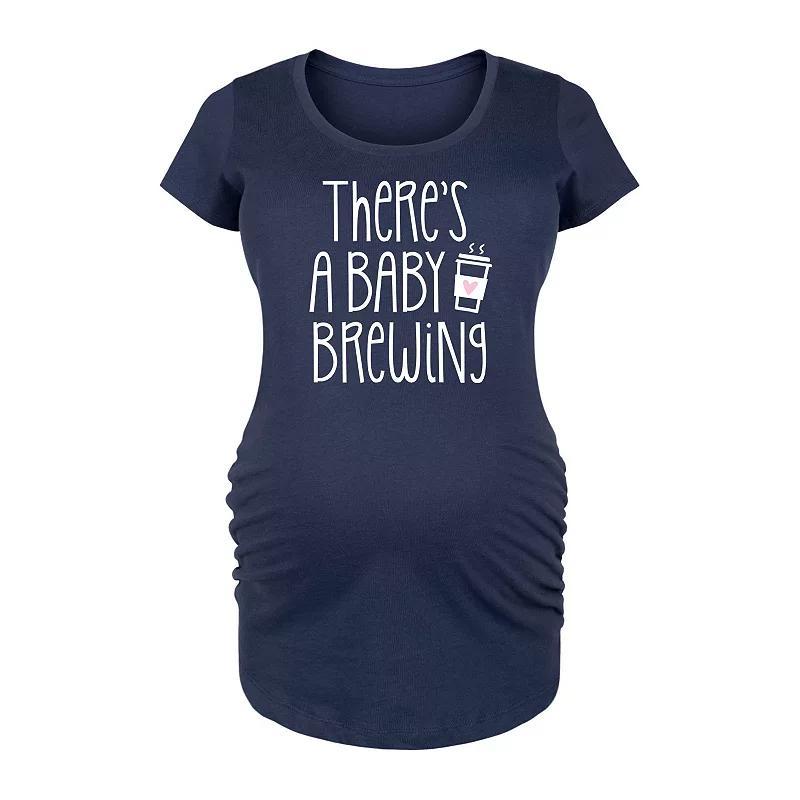 Maternity Theres A Baby Brewing Graphic Tee, Womens Blue Product Image