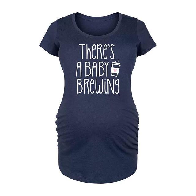 Maternity Theres A Baby Brewing Graphic Tee, Womens Blue Product Image