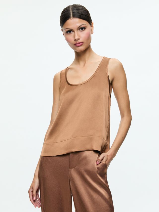 ALICE AND OLIVIA Avril Boxy Tank In Camel Product Image