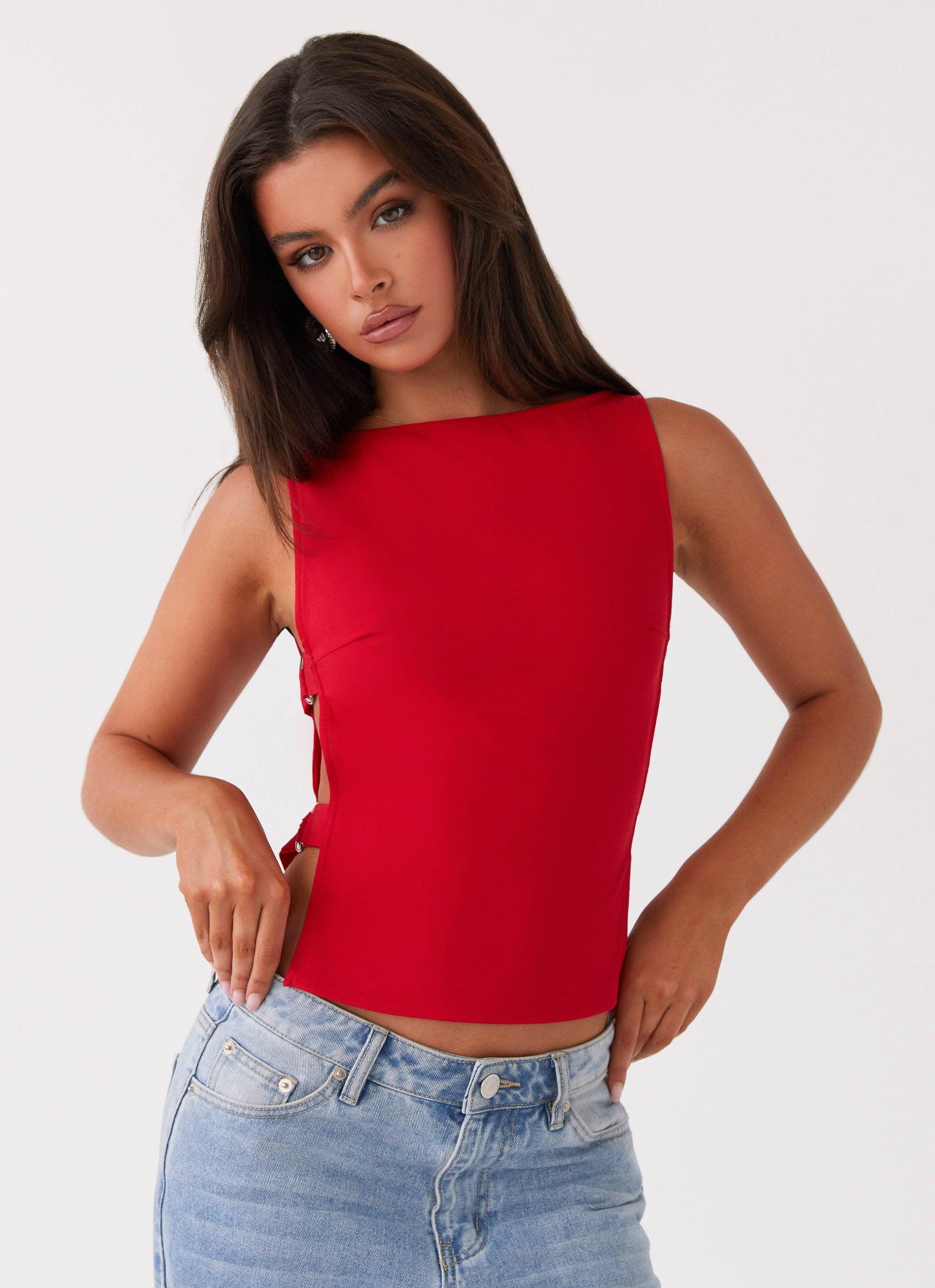 Cherish You Buckle Top - Red Product Image