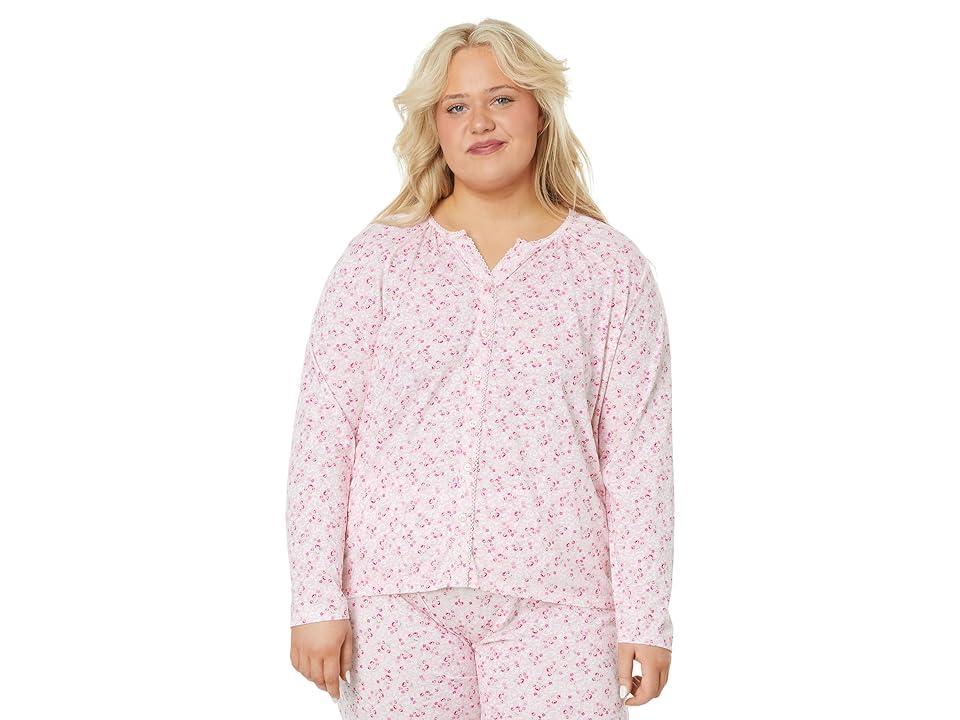 Plus Size Cardigan Jersey Knit Pajama Set Product Image