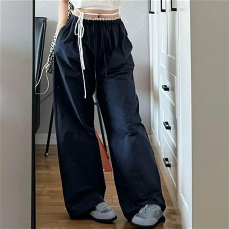 Low Waist Plain Wide Leg Pants Product Image