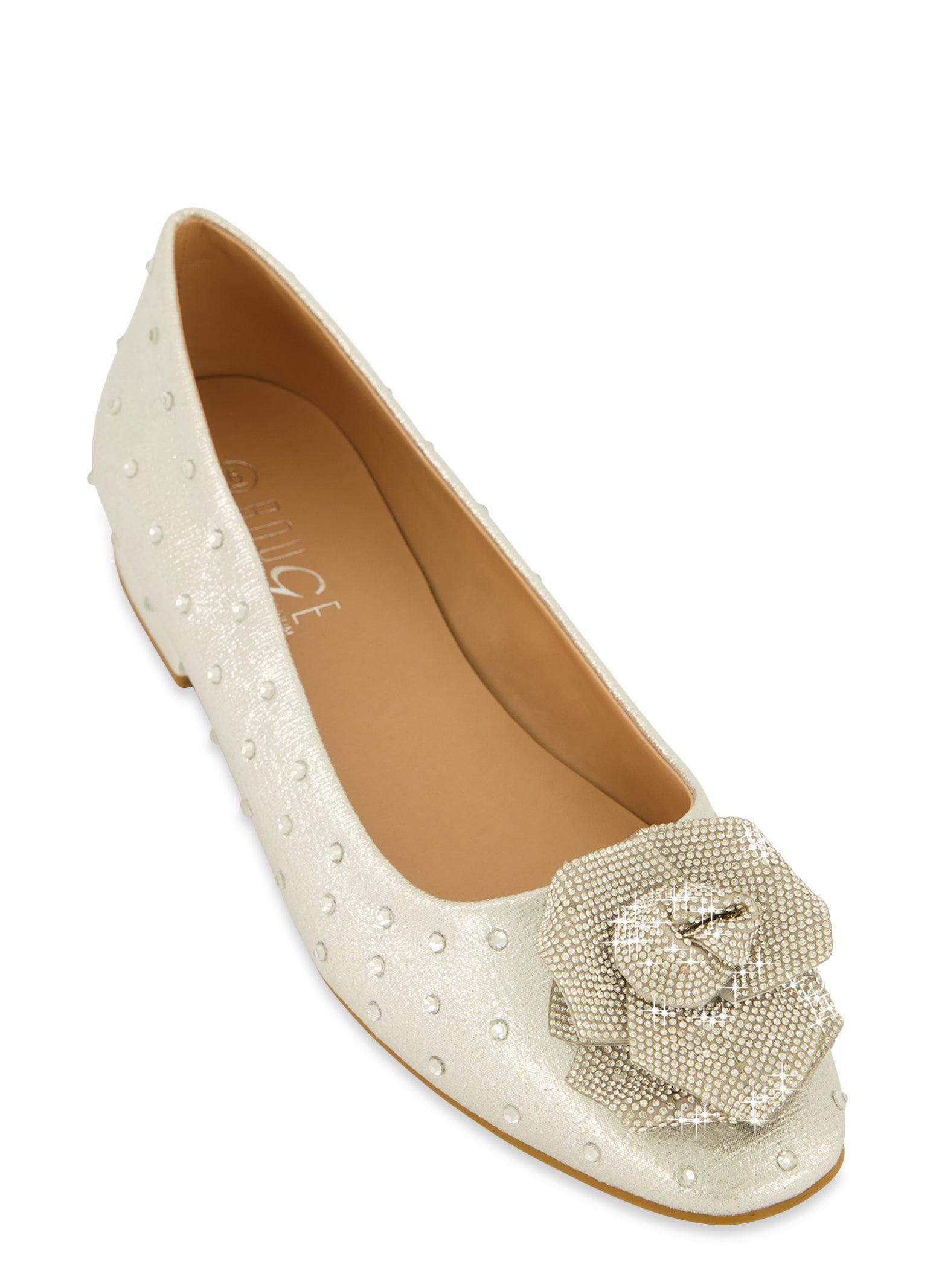 Womens Rhinestone Flower Studded Flats product image