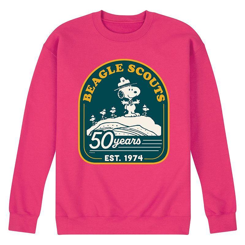 Mens Peanuts Beagle Scout Mountain Top Fleece Sweatshirt Pink Product Image