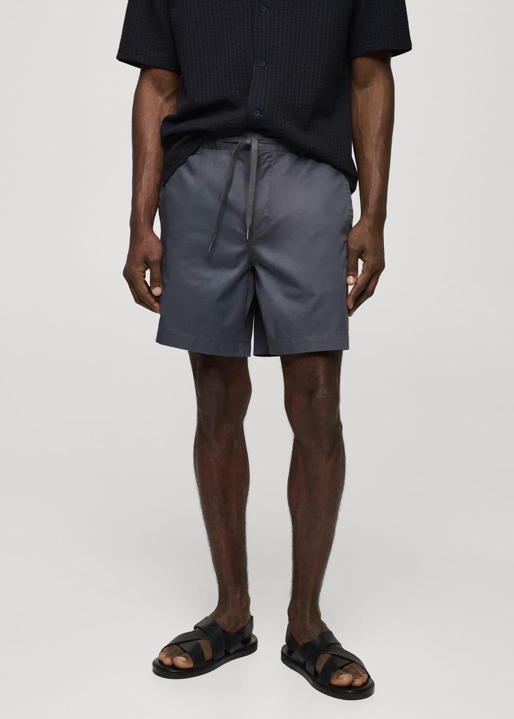 MANGO MAN - 100% cotton drawstring Bermuda shorts indigo blueMen Product Image