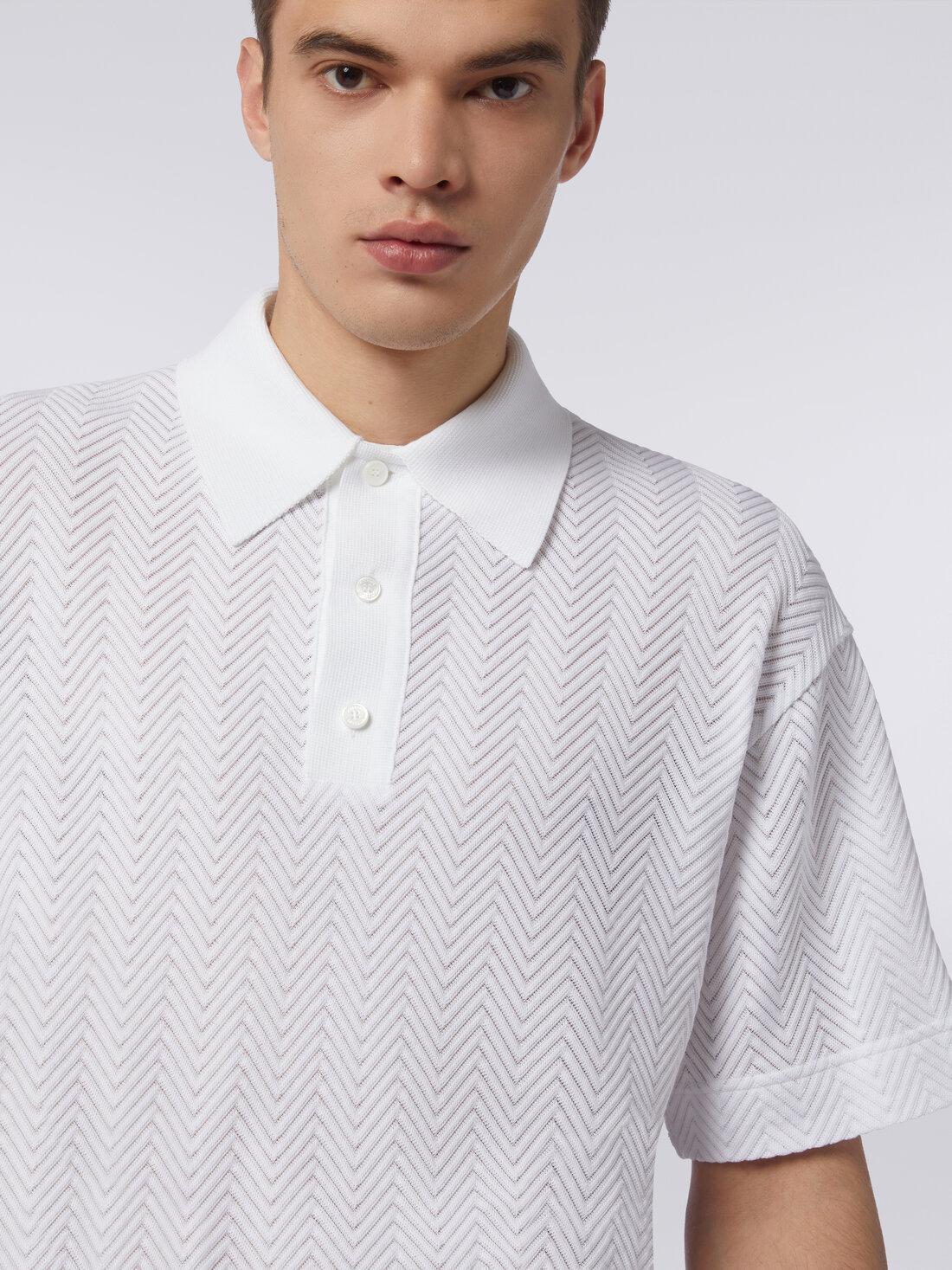 Short-sleeved polo shirt in chevron viscose and cotton White | Missoni Product Image