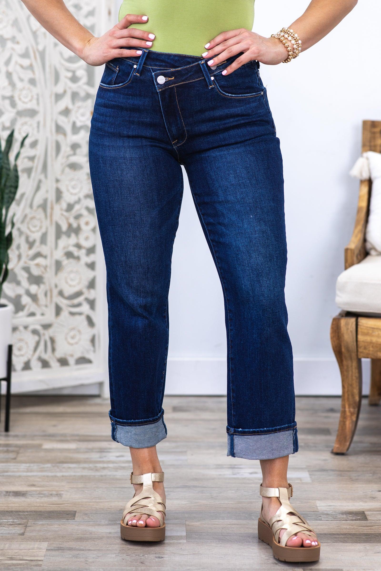 Risen Cross Over Waist Straight Leg Jeans Product Image