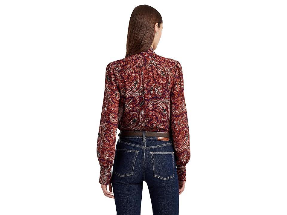 Lauren Ralph Lauren Paisley Georgette Tie-Neck Blouse (Orange/Purple Women's Clothing Product Image