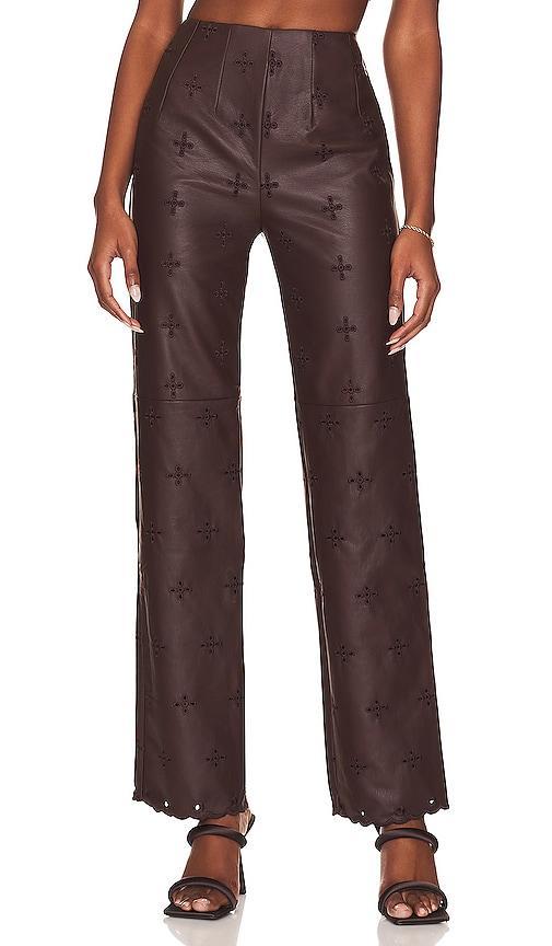 Sara Embroidered Faux Leather Pant Product Image