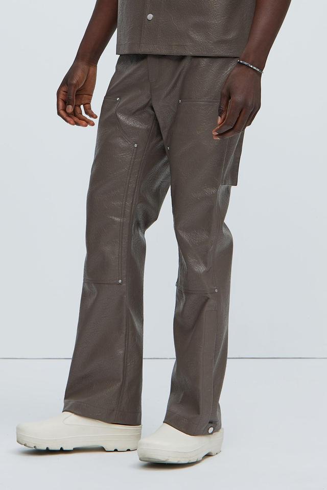 Riker Faux Leather Carpenter Flare Pants - Brown Product Image