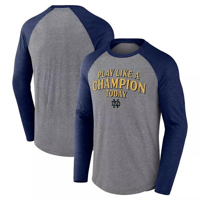 Mens Fanatics Heather Gray Notre Dame Fighting Irish Play Like A Champion Today Tri-Blend Raglan Long Sleeve T-shirt Product Image