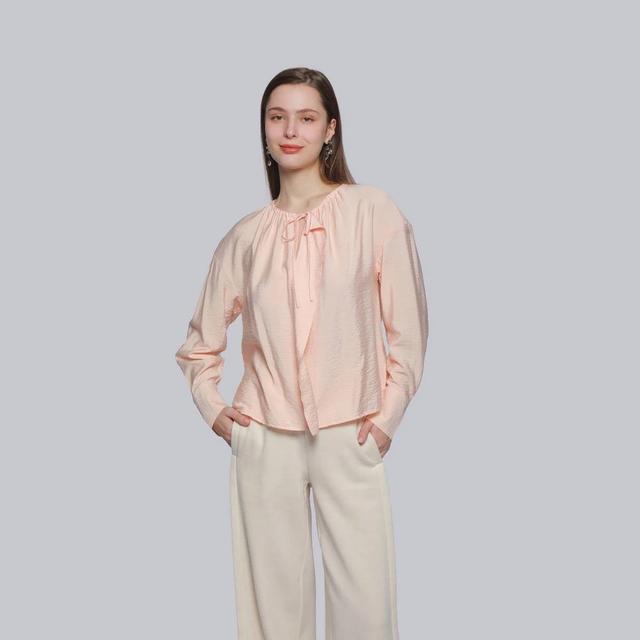 Womens Ruffle Long Sleeve Blouse - A New Day Blush XXL Product Image