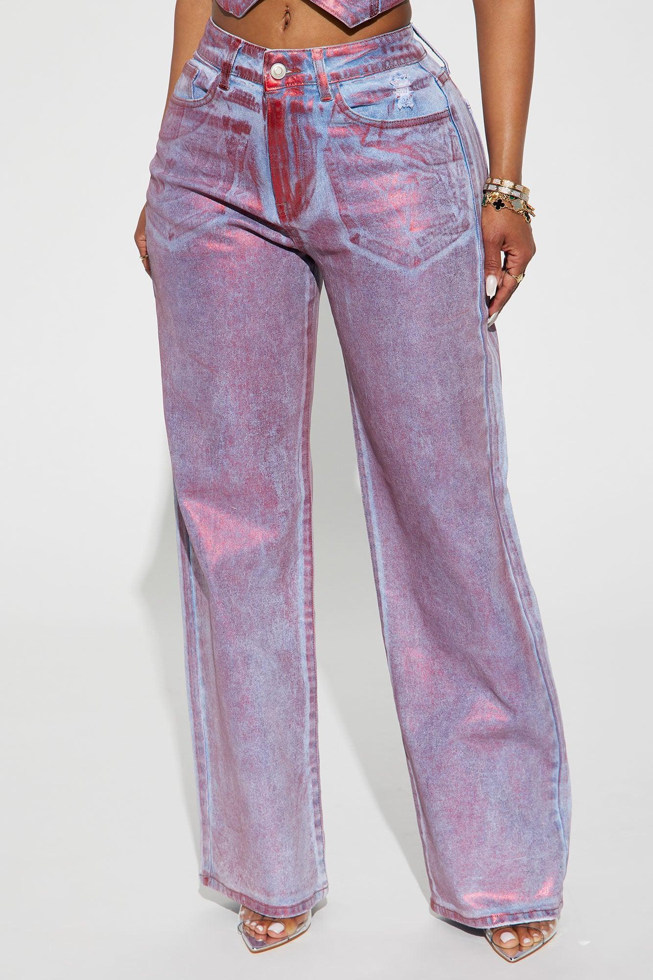 Frieda Foil Straight Leg Jeans - Red Product Image