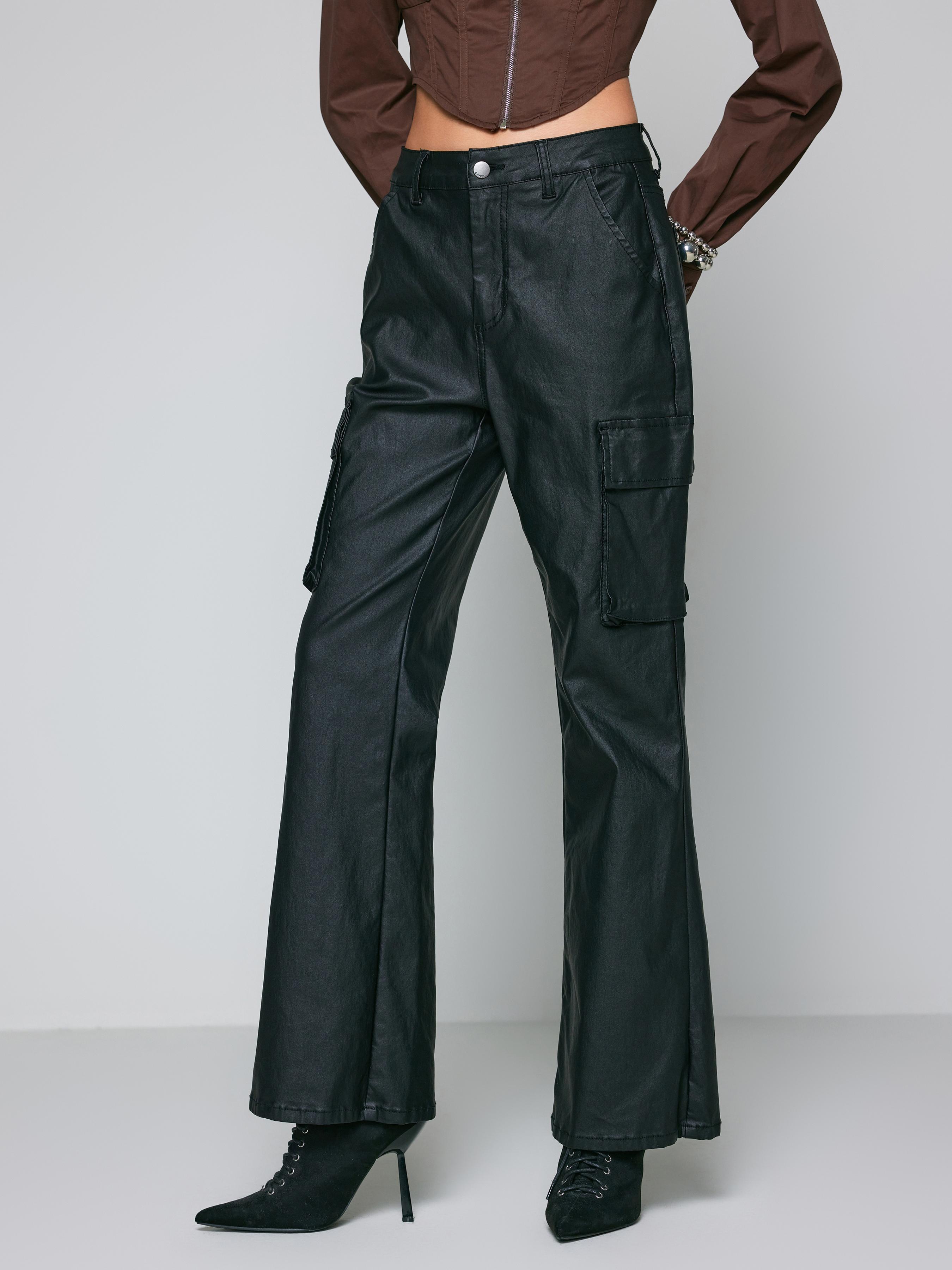 Denim High Waist Button Straight Leg Cargo Jeans Product Image