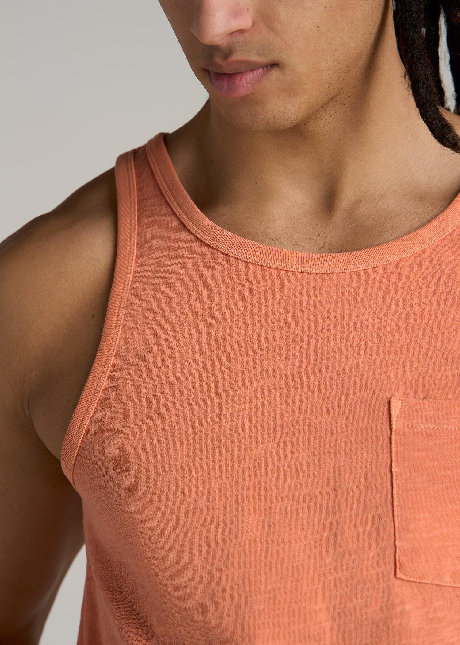 Garment Dyed Slub Pocket Tall Men's Tank Top in Apricot Crush Product Image