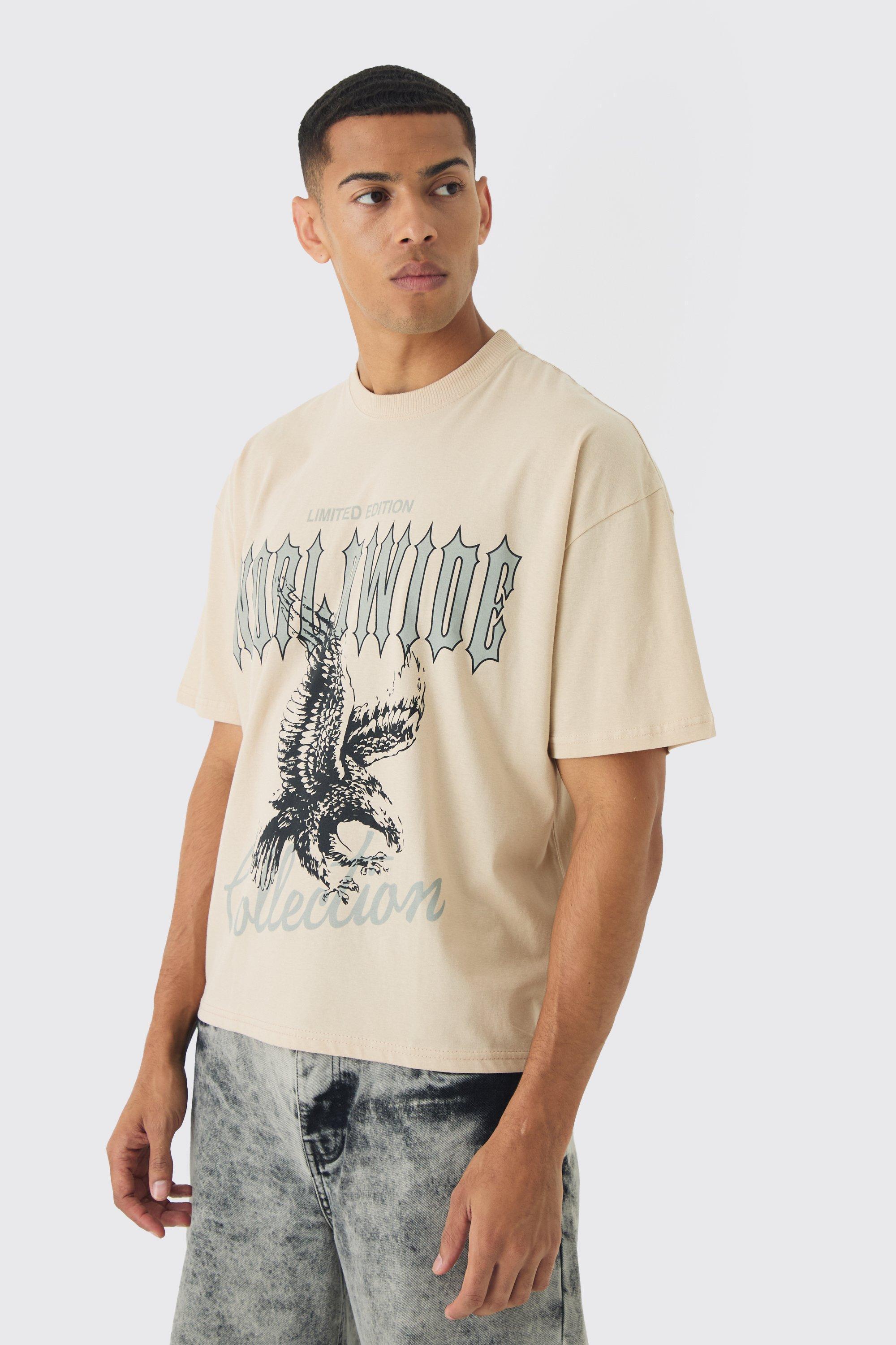 Oversized Boxy Distressed Eagle Print T-Shirt | boohooMAN USA Product Image