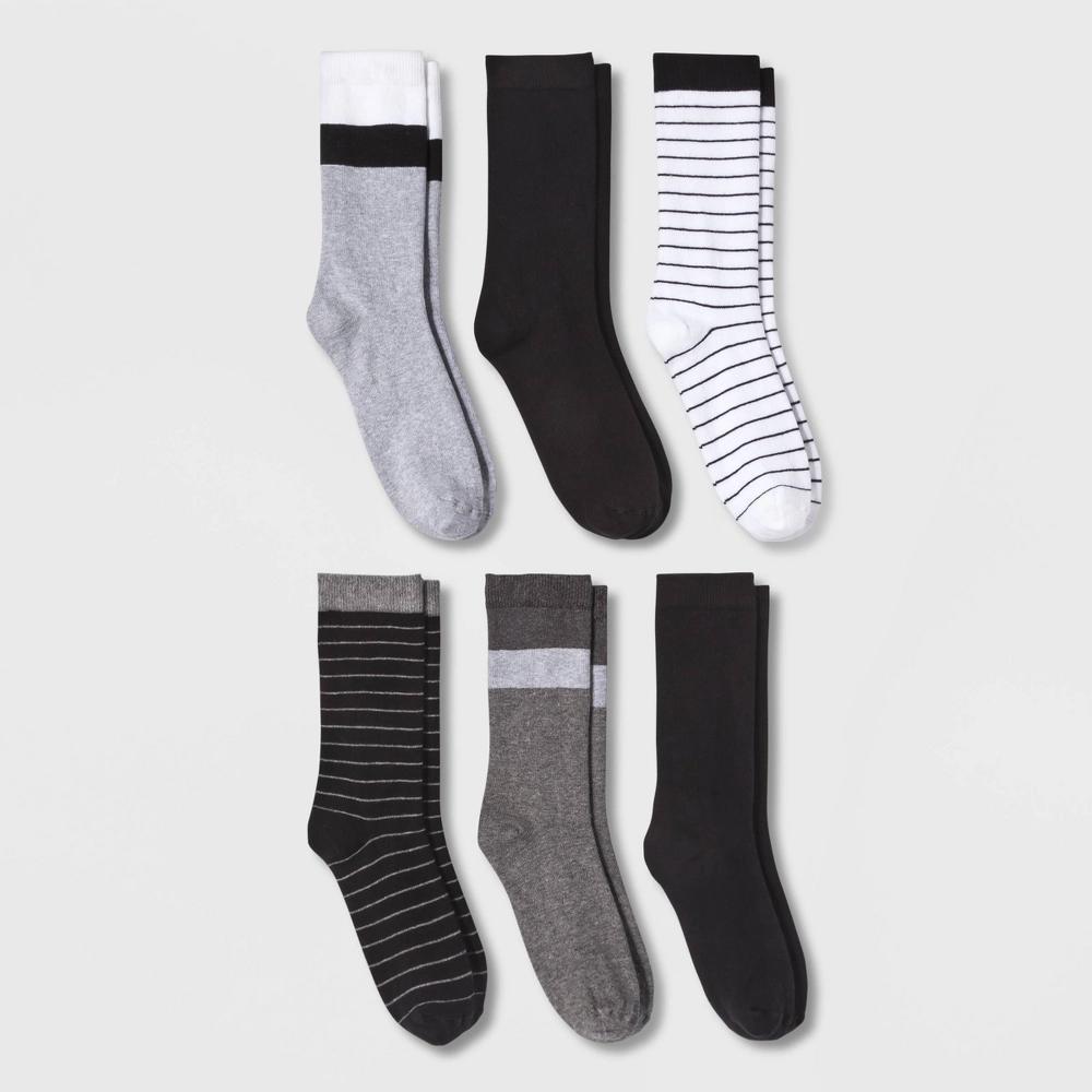 Women's Striped 6pk Crew Socks - A New Day™ Black/White/Gray 4-10 Product Image