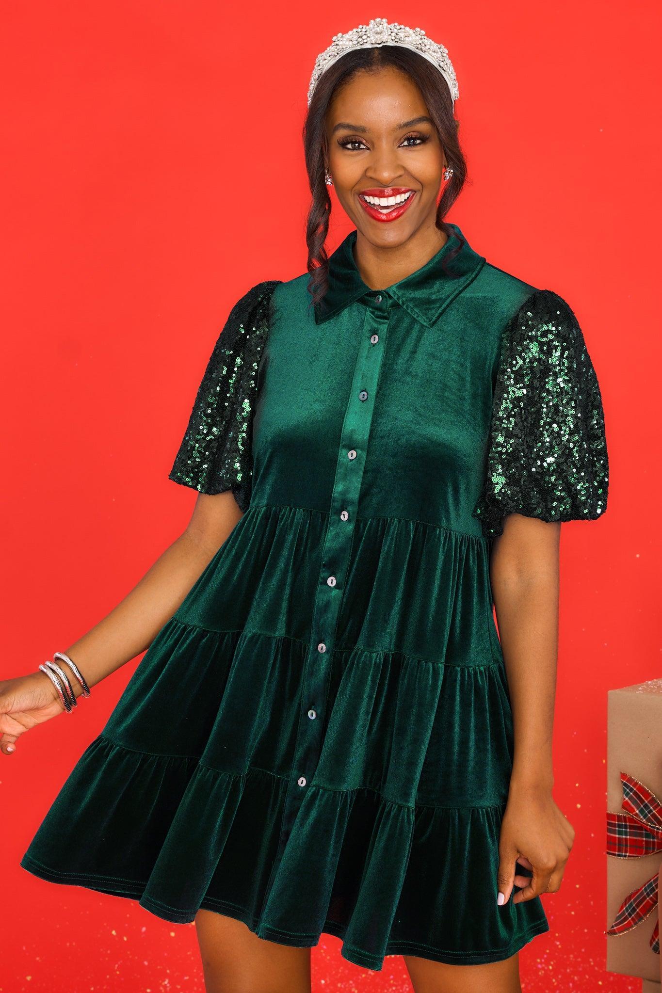 Always Here Hunter Green Velvet Dress Product Image