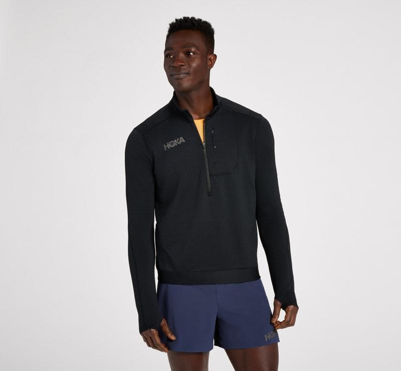 Hoka One HOKA Men's 1/2 Zip in Black, Size Large Product Image