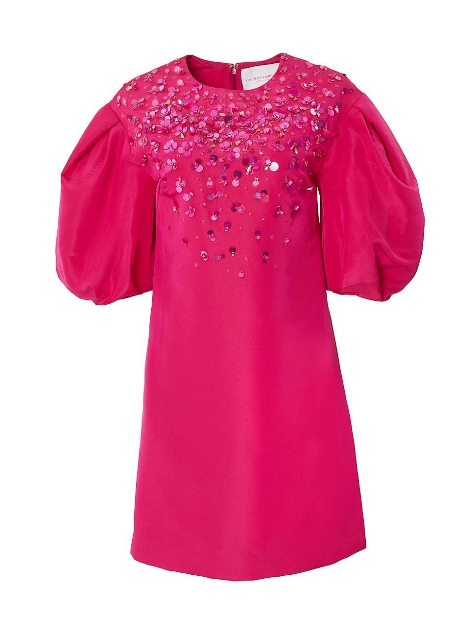 Womens Embellished Puff-Sleeve Shift Dress Product Image