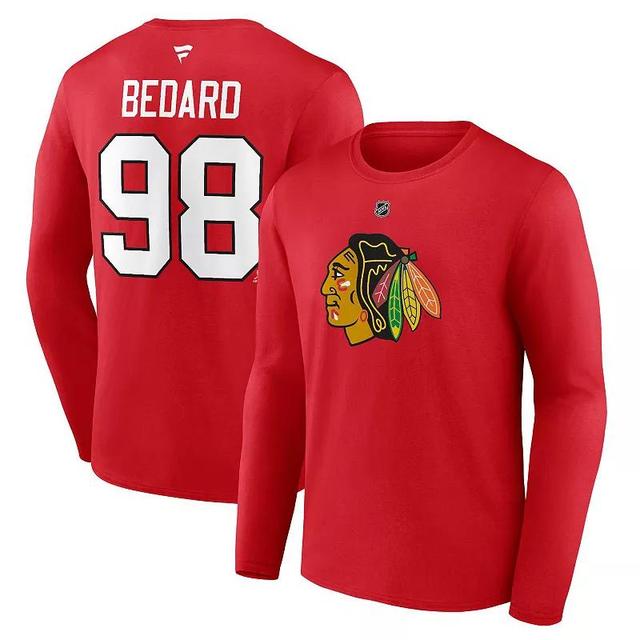 Mens Fanatics Branded Connor Bedard Chicago Blackhawks Authentic Stack Name & Number Long Sleeve T-Shirt Product Image