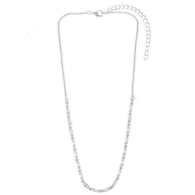 Silver Tone Cubic Zirconia Baguette Collar Necklace, Womens, Size: 16+3, Silver Tone Clear Product Image