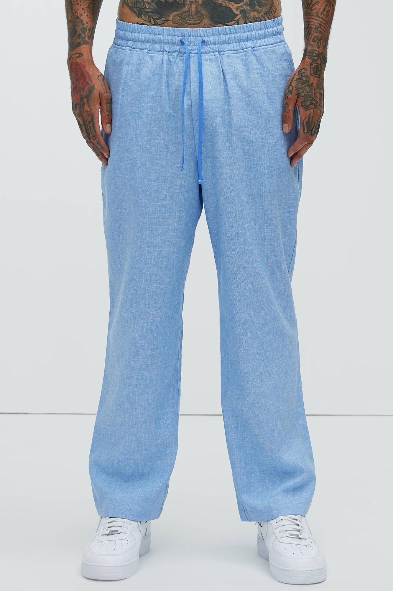 Bahamas Linen Pants - Ice Blue Product Image