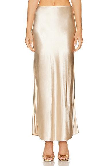 Ferragamo Satin Skirt in Metallic Gold Product Image