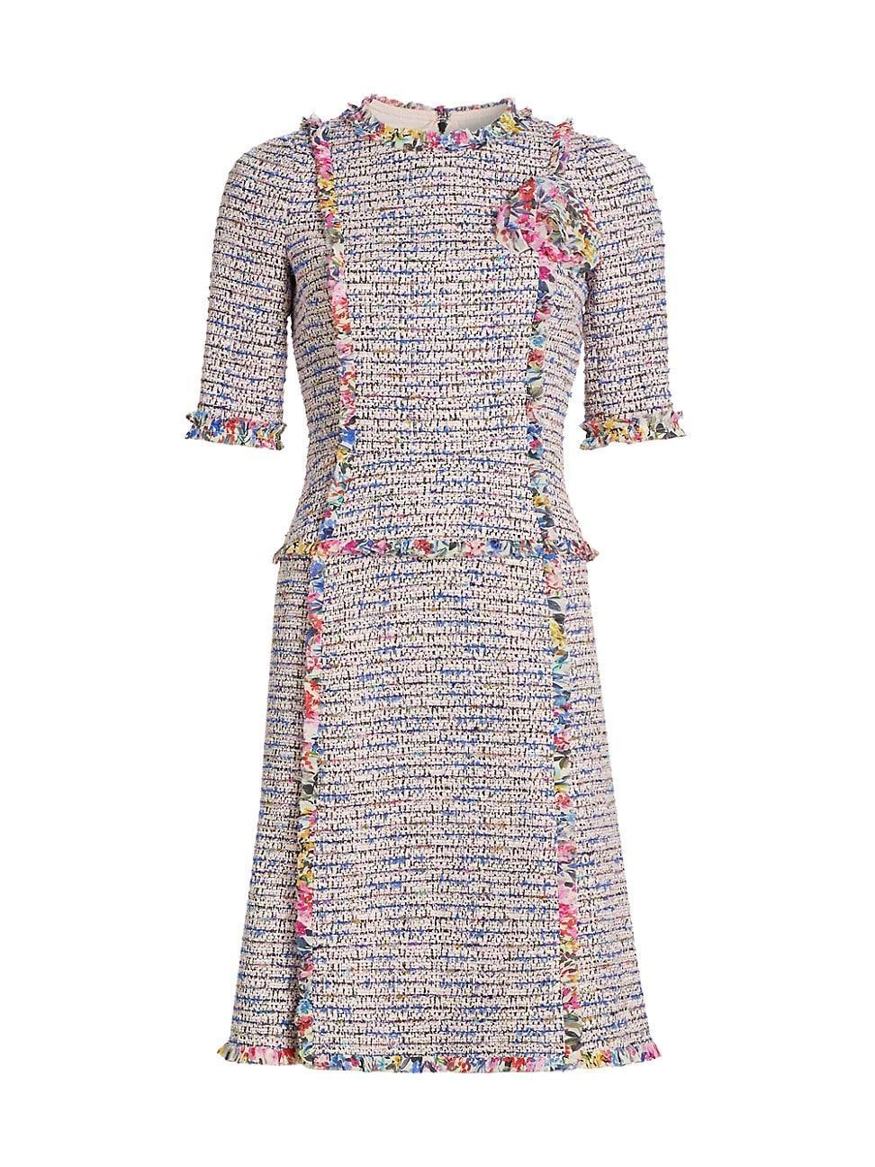 Ruffle-Trim Tweed Midi Dress Product Image