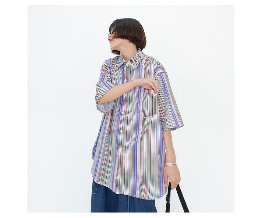 Short-Sleeve Striped Button-Up Shirt Product Image