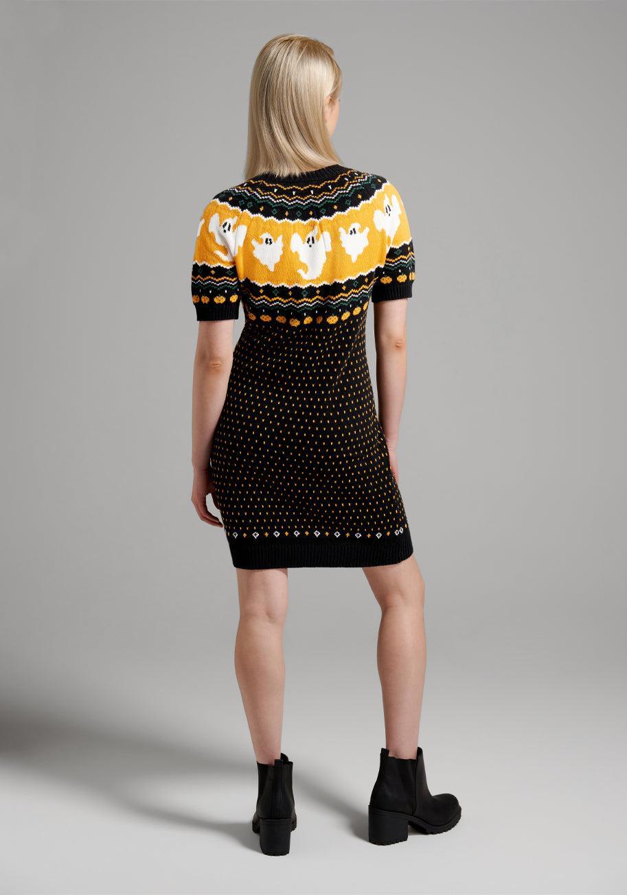 Jump Scare Short Sleeve Fair Isle Sweater Dress Product Image