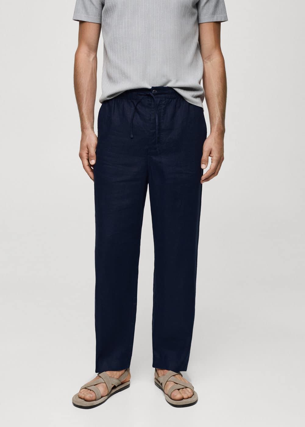 MANGO MAN - 100% linen drawstring pants navyMen Product Image