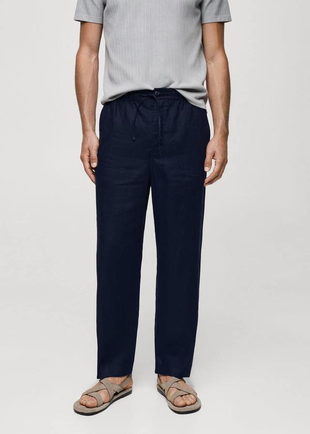 MANGO MAN - 100% linen pants with drawstring navyMen Product Image