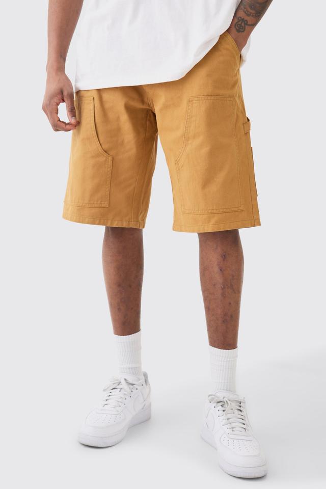 Mens Brown Tall Fixed Waist Washed Twill Carpenter Short, Brown Product Image