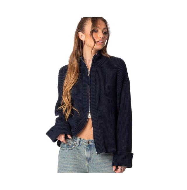 Womens Oversized zip up turtle neck cardigan Product Image