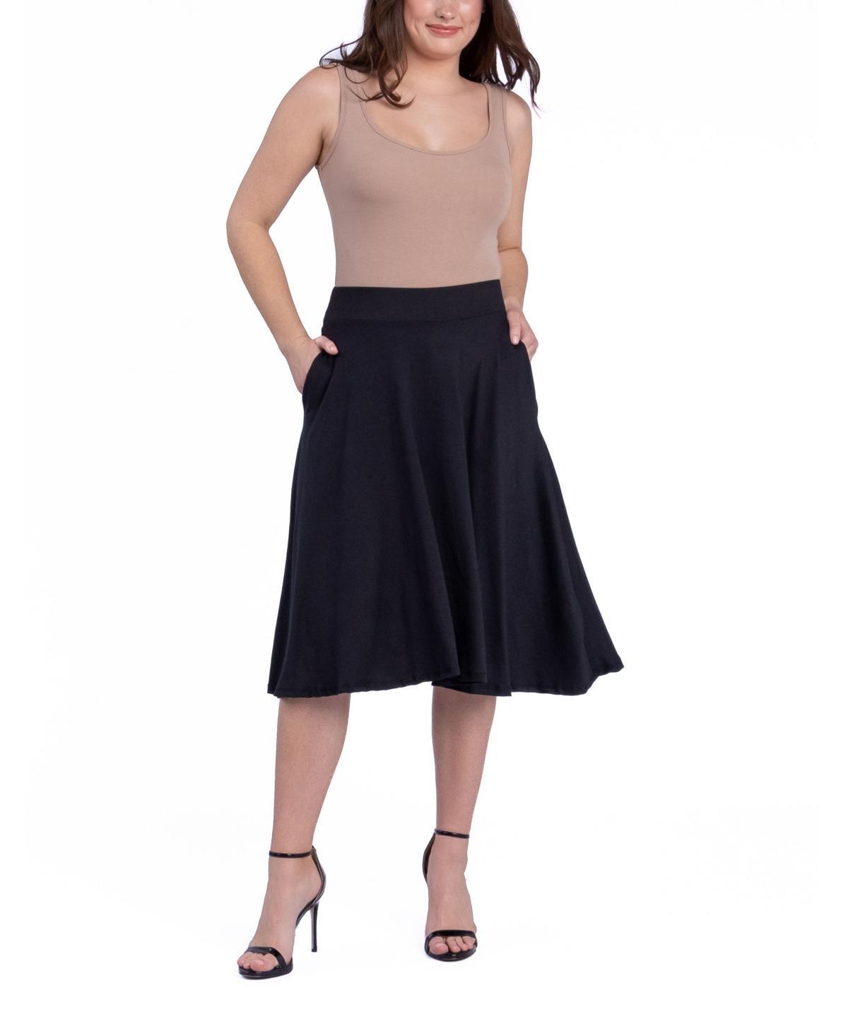 24Seven Comfort Apparel Womens Elastic Waistband Pocket Midi Skirt Product Image