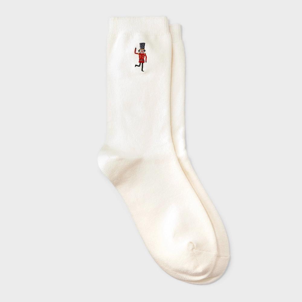 Women's Supersoft Embroidered Holiday Nutcracker Crew Socks - Auden™ Ivory 4-10 Product Image