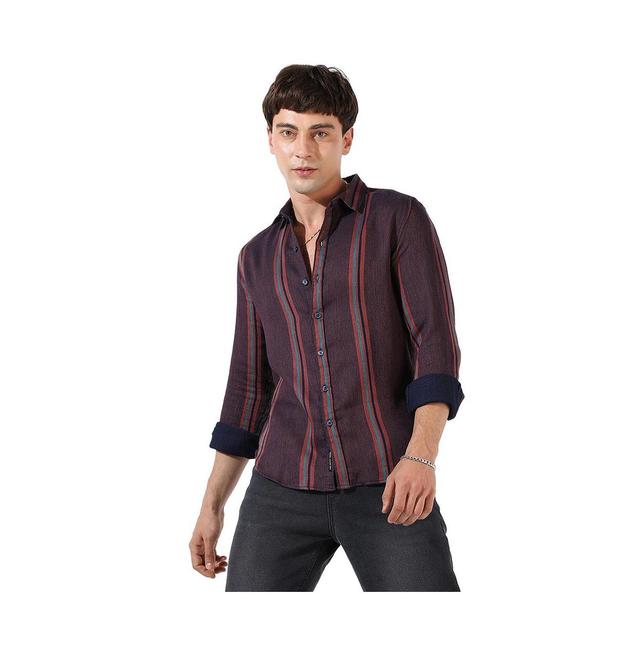 Campus Sutra Mens Maroon Striped Regular Fit Casual Shirt Product Image